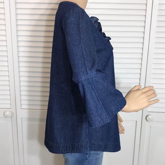 Draper James Ruffle Placket Chambray Blue Top XS - Picture 6 of 15